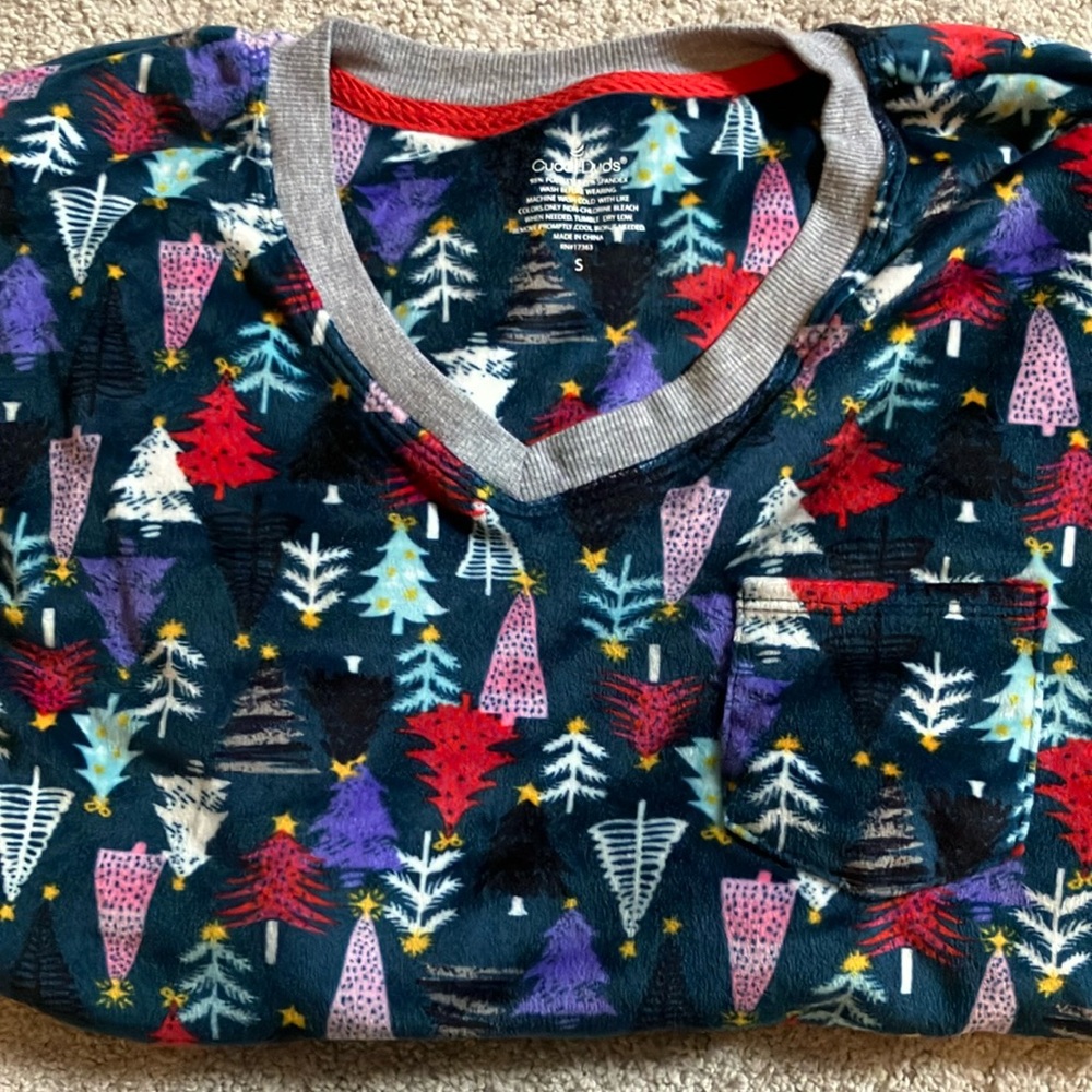 Cuddl Duds Women S Teal Festive Holiday Christmas Tree Plush Top